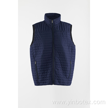 Navy quilted light vest with stand collar